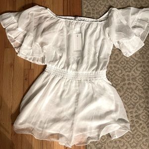 WHITE OFF THE SHOULDER CHIFFON ROMPER